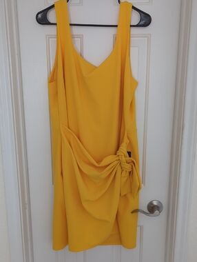 Express Yellow Knot-Drape Mini Dress